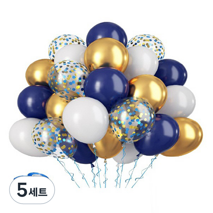 만들하비 컨페티 풍선 세트, 메탈 골드블루, 5세트