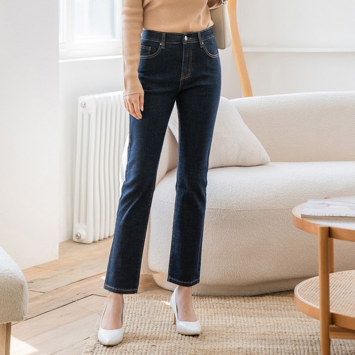 진마니아 여성용 허리 속밴딩 스판 일자 데님 팬츠 DS0012