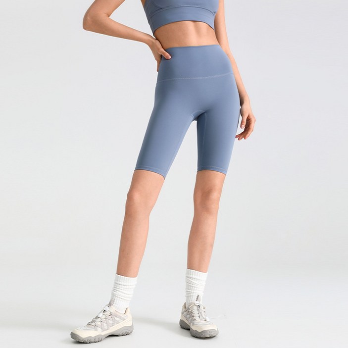 더시럽 여성용 하이웨이스트 Y존 프리 5부 바이커 레깅스