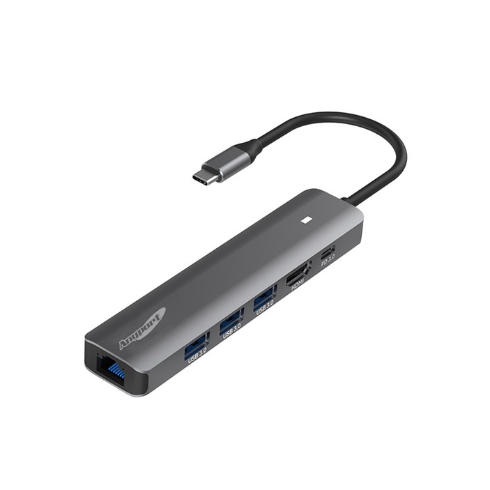 애니포트 6포트 C타입 맥북 PD 충전 삼성 덱스 연결 멀티포트 USB 허브 APTC61PUL, 혼합색상