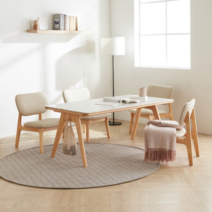 헤닝 마이홈 세라믹 원목 4인 6인 낮은식탁 식탁세트, 네추럴