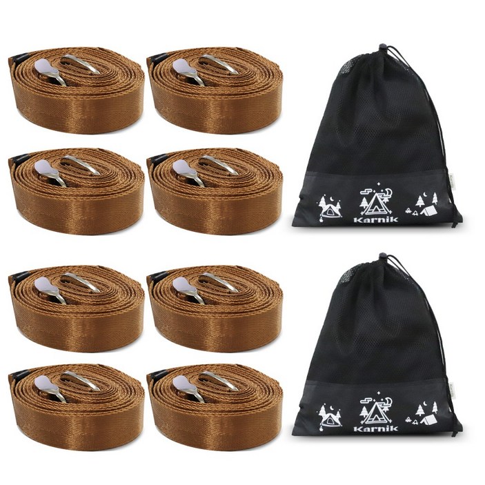 카르닉 타프 웨빙스트랩 메인4P 보조4P 파우치2P 캠핑스트랩 풀세트, 브라운