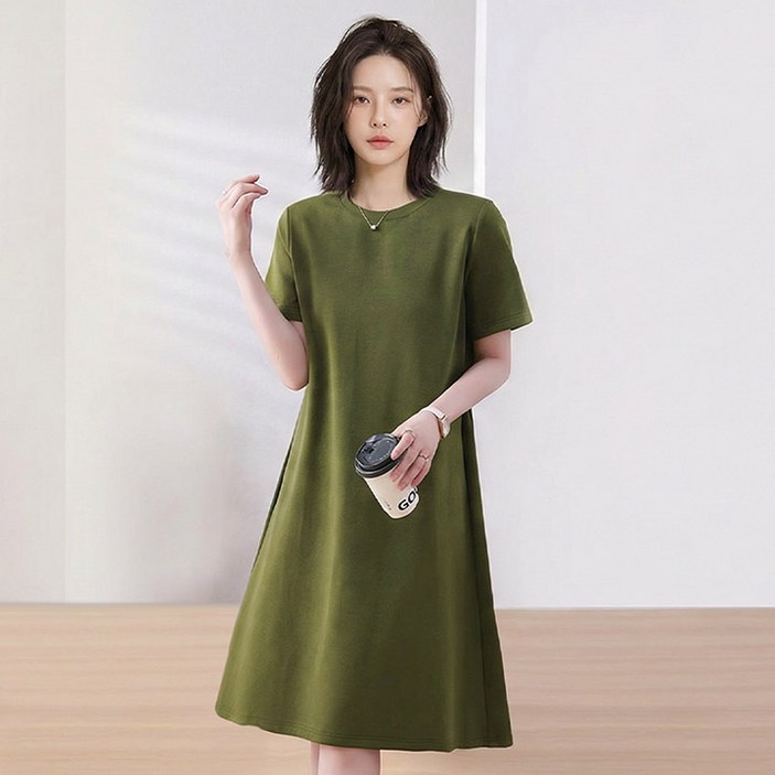 드마엘 이본 무지 반팔 미디원피스 (2color) 여성 원피스+델로나