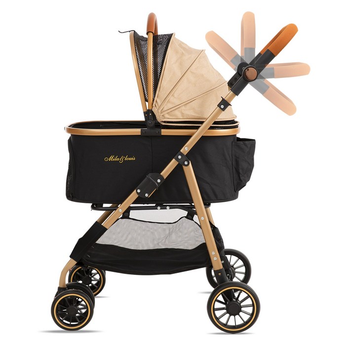 강아지 유모차 퀵폴딩 디럭스 핸들 4단계 조절가능 개모차 고양이유모차 일체형개모차 소형견 대형견까지 사용 가능 애견 유모차 일체형