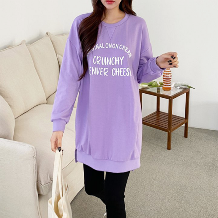 롱맨투맨 NewCare 여성 롱티셔츠 레터링 레깅스기장 티셔츠