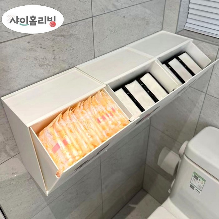 샤인홈리빙 무타공 다용도 수납정리함 분리수거함 수납박스, 3개, 분리형수납함화이트