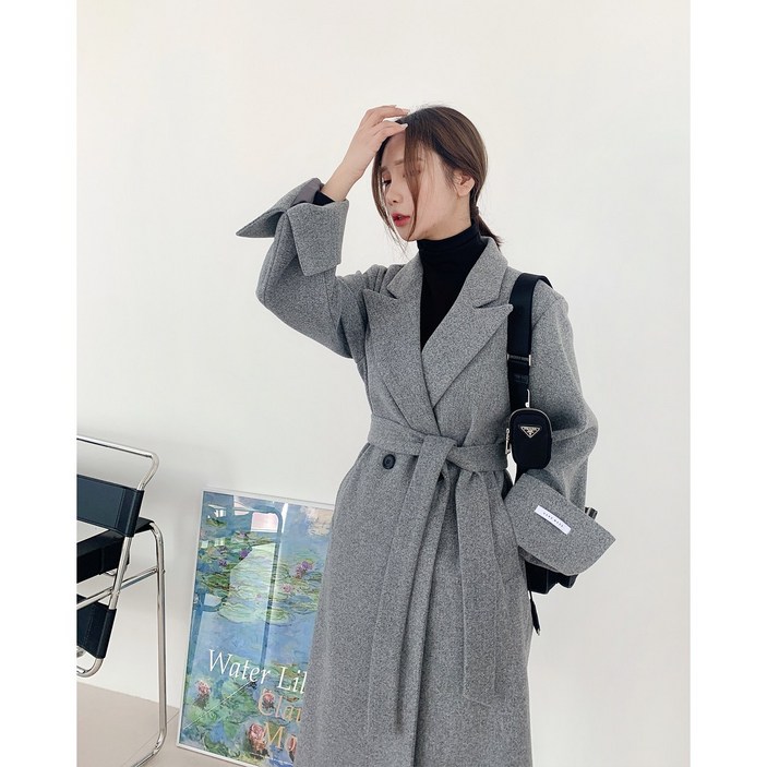 라우드 윈터데이 벨트 스트랩 롱 더블코트 4499  루즈핏 오버핏 모직 겨울 울코트