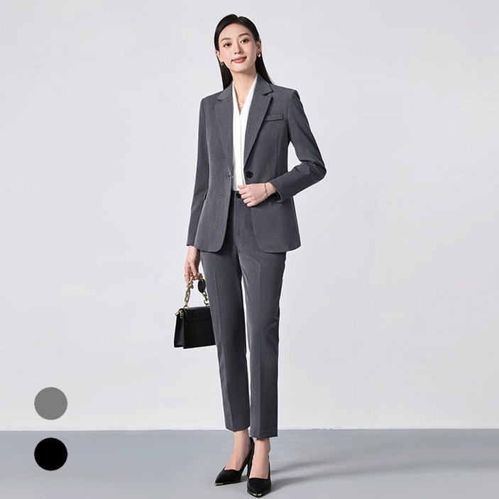 Titikong 여성 정장세트 셋업 베이직 유니폼 수트 투피스 빅사이즈 데일리 팬츠 셋트