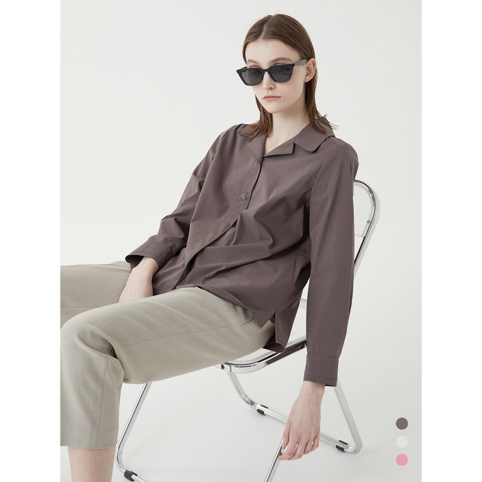 웰메이드 여성 데일리스트 신상품 셔츠형 단색 오픈 카라 블라우스 MDBNL3F7331