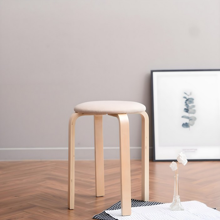 아이코닉하우스 플레인 원목 패브릭 스툴, 베이지, 1개