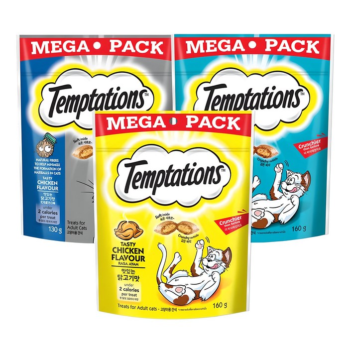 템테이션 고양이 메가팩 스낵 3종 세트, 혼합맛(닭고기/참치/헤어볼컨트롤), 1세트