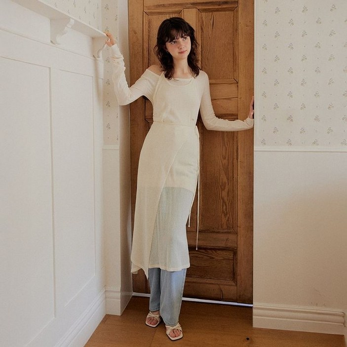 ADAUL Layered knit dress set - ivory