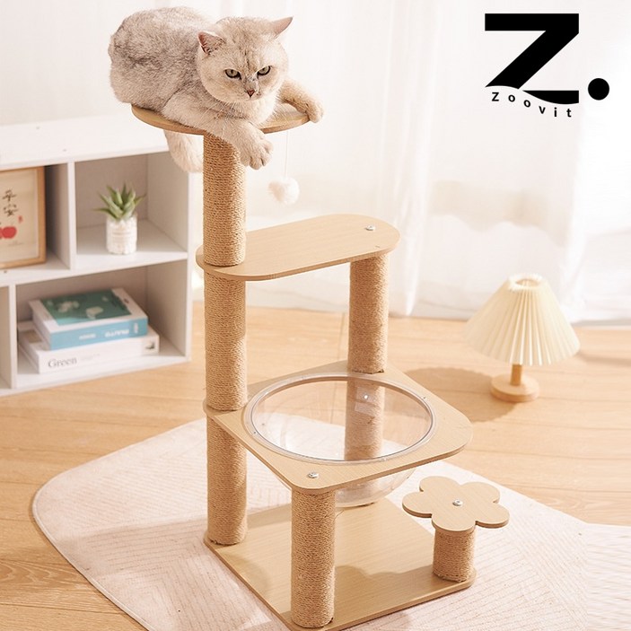 Zoovit 원목 캣폴 고양이 놀이터 고퀄리티 전망대  고양이장난감 대형 및 소형 고양 일상 캣타워