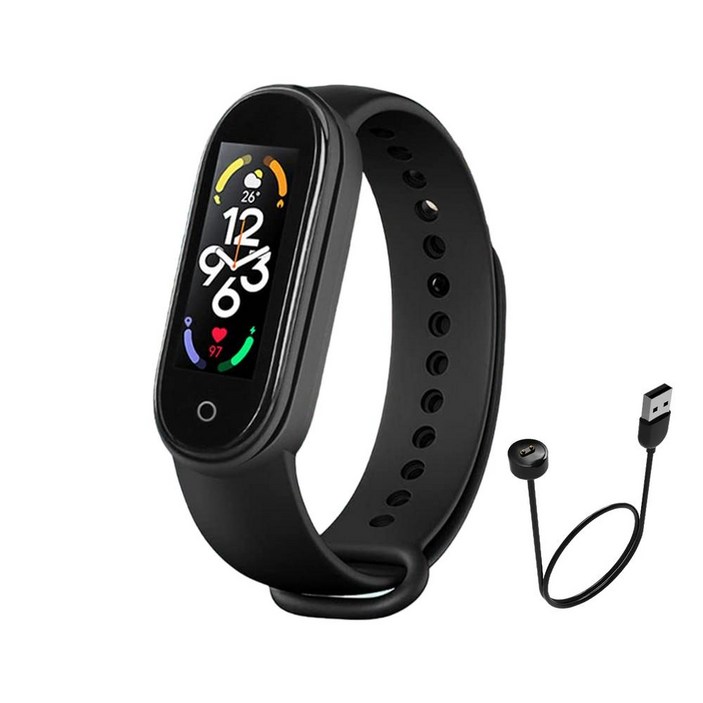 스마트워치,스마트밴드M7 스마트 시계 Smarand 심박수 Smartwatch  트래커 Mi Band 7 남성 여성 혈압  팔찌