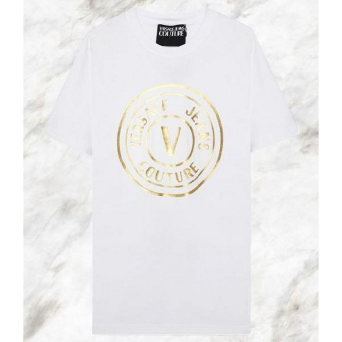 베르사체 VERSACE 23 VEmblem Metallic Logo TShirt 74GAHT05 CJ00T G03 V 엠블럼 메탈릭 로고 티셔츠 411626