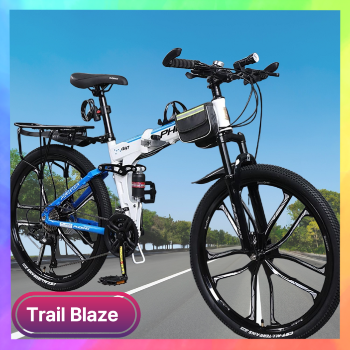 트레일블레이즈 고성능 픽시 하이브리드 트렉 미니벨로 로드 산악 스캇 실내 MTB 자전거, 1개, 1cm, 화이트블루 X 26인치 X 30단 X 3스포크