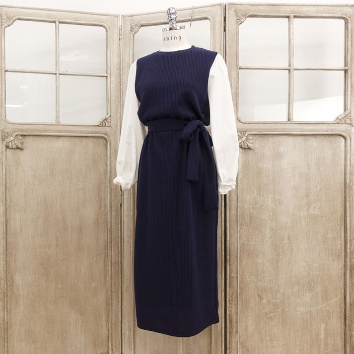 벨트 골지 단아한 h라인 봄가을 긴팔 롱원피스