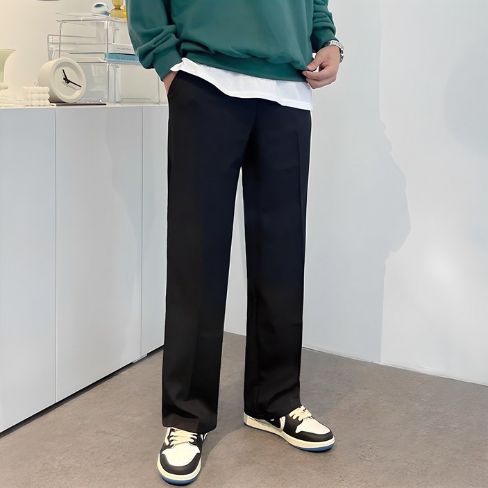 제타22 남성용 프리미엄 스판 세미 와이드 기본 밴딩 슬랙스 바지 1055