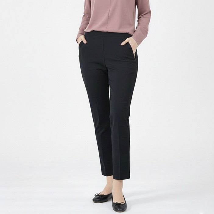 GTM [1+1] 국내 제작 여성 꿀스판 지퍼바지 일자 슬림핏 슬랙스 데일리 매직스판 허리밴딩 오피스룩 골프바지 빅사이즈