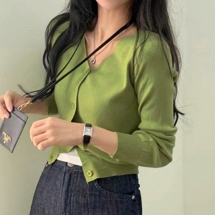 라라홀리 모던 심플 브이넥 슬림 숏 니트 가디건