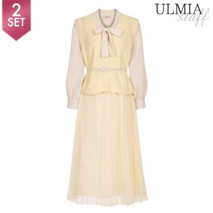 율미아스탭 리본넥진주샤원피스+니트조끼세트S2F1OP3291 290418