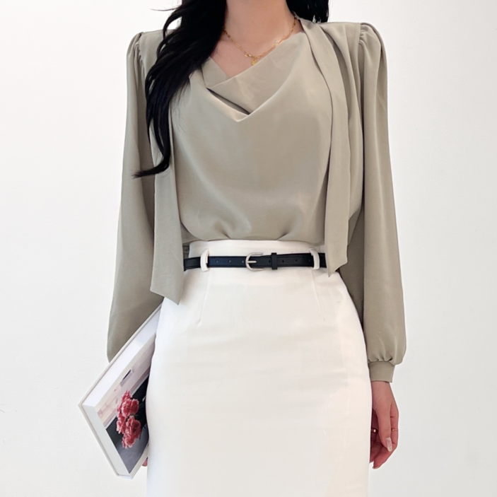 투디 드뮤어 드레이프 새틴 타이 블라우스, 3color