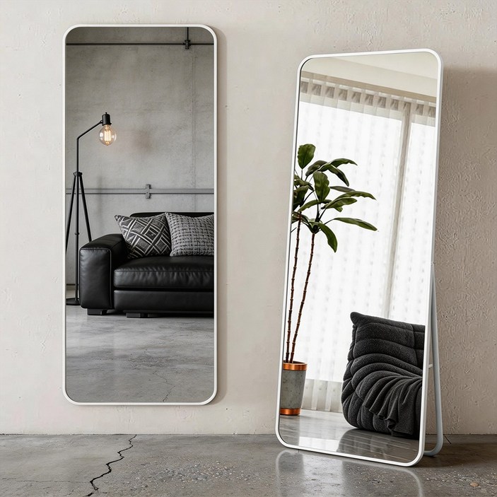 소프트엣지 부착형 스탠드 전신거울, 화이트