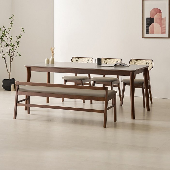 라로퍼니처 발리 1900 포세린 통 세라믹 6인 라탄 식탁 세트