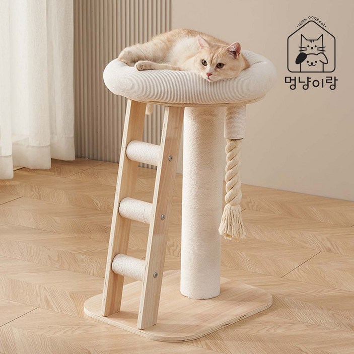 멍냥이랑 원목 캣타워 캣폴 스크래쳐, 1개, 미니 방석 캣타워 2단