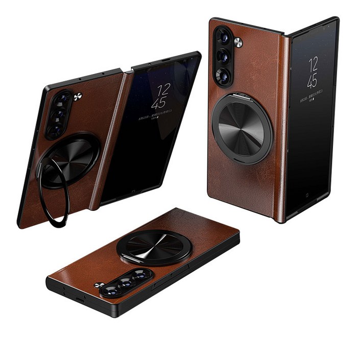 갤럭시 Z 폴드 힌지보호 천연 가죽 magsafe 360도 각도 조절이 거치대 케이스