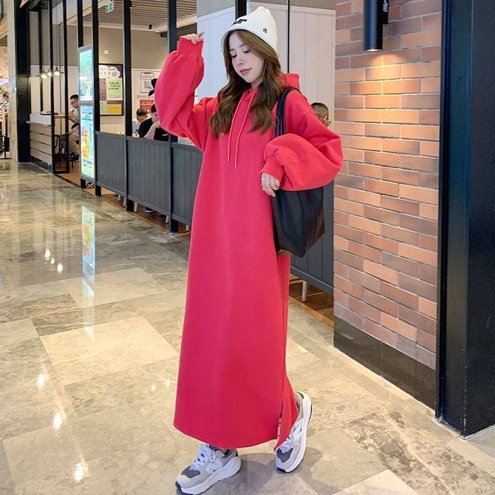 COSYEVNO 롱 후드티셔츠 원피스 맨투맨 루즈핏 빅사이즈 기모 스커트