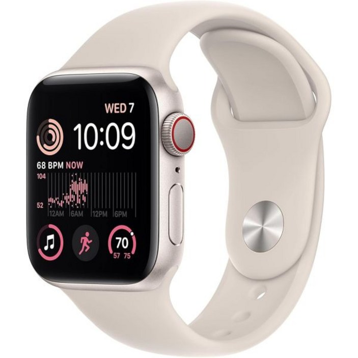 Apple Watch SE(2세대)(GPS + 셀룰러, 40mm) - 흰색 스포츠 밴드가 있는 실버 알루미늄 케이스, S/M(갱신)