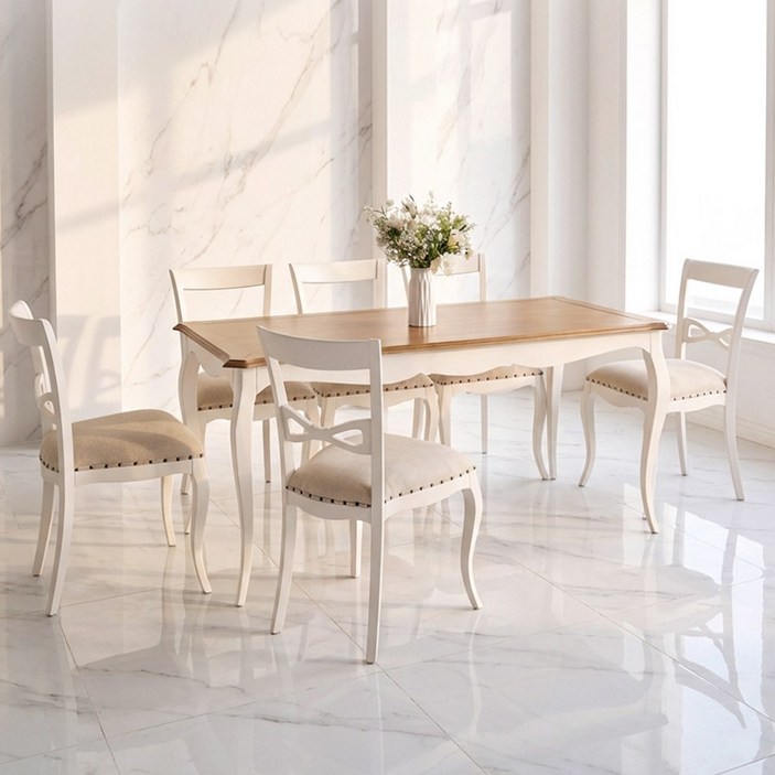 유캐슬 루앙 엔틱 4인 원목 식탁세트테이블의자4, 단품, 상세 설명 참조