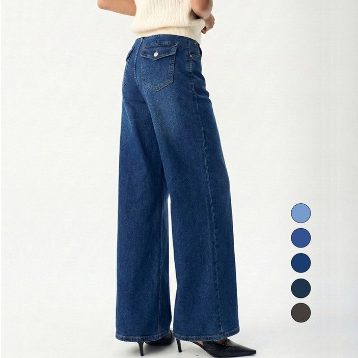 엘블로썸 여성 [숏,기본,롱] 스판 와이드 히든밴드 백포켓 청바지