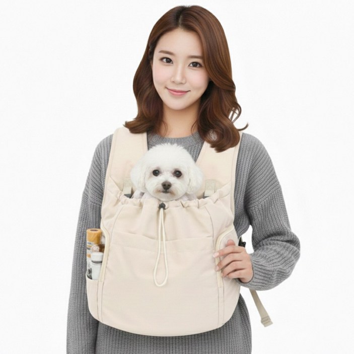 헤븐리 강아지 반려동물 이동 앞가방, 아이보리(전용바닥판 포함), 1개