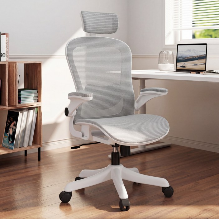 키루에 의자 컴퓨터의자 책상의자 사무용의자 학생 사무실의자 공부의자 사무실 회의실 독서실 사무용 컴퓨터 의자 푹신한 메쉬 의자, 화이트