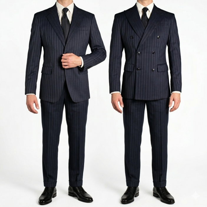 브랜드라인 봄 가을 사계절 싱글 더블 네이비스트라이프 세미슬림핏 남자 정장 세트 수트
