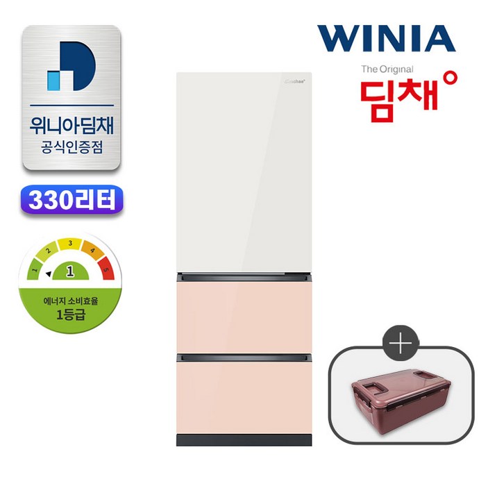 [위니아 딤채] 1등급 3도어 330L 스탠드 김치냉장고 EDT33JBPIEH1 샤인 베이지피치 전국무료설치, EDT33JBPIEH1