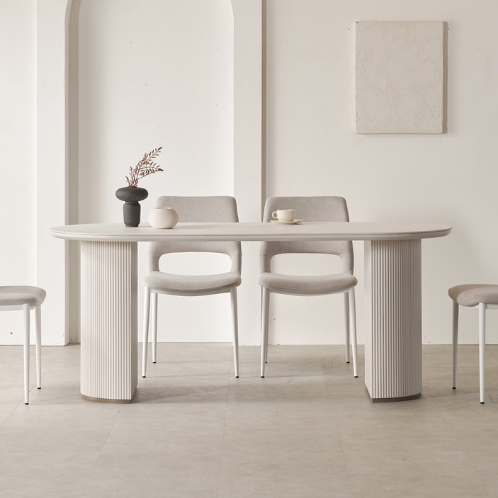 디아 세라믹 템바보드 타원형 식탁 테이블, 6인용, 화이트