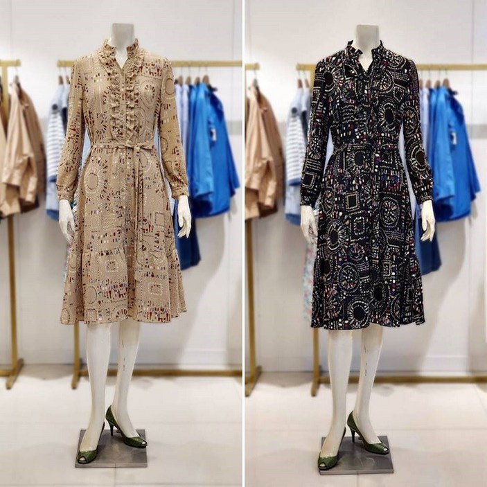 안지크 프린트 패턴 프릴 쉬폰 원피스 AH3OP5100