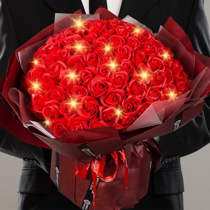 아르띠콜로 LED 램프 장미 100송이 꽃다발, 1개, 레드