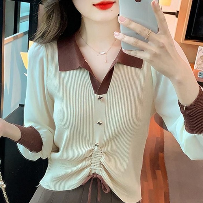 철부지형아들 봄신상 브이넥 셔링포인트 카라 블라우스 긴팔