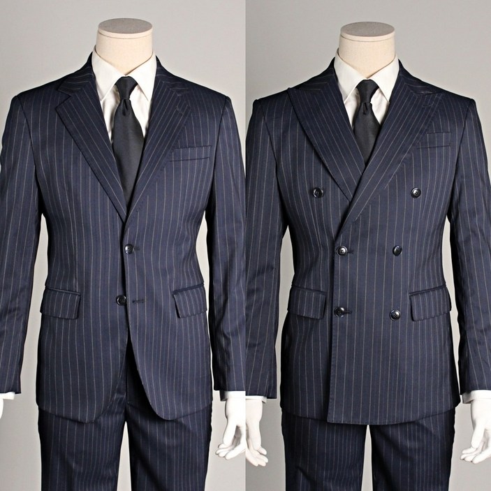 브랜드라인 봄 가을 사계절 싱글 더블 네이비스트라이프 세미슬림핏 남자 정장 세트 수트