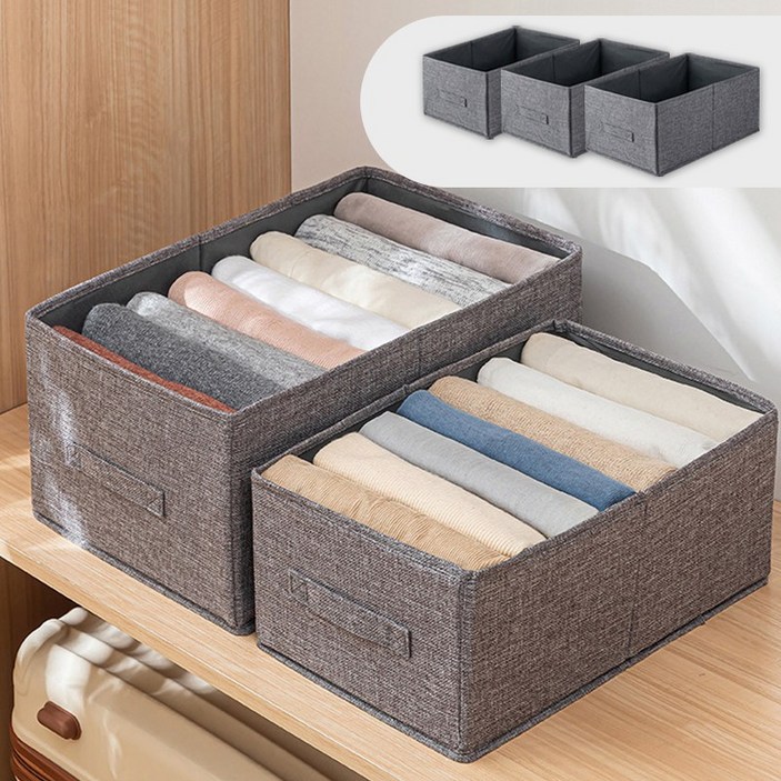 디모어 린넨 의류 옷 수납정리 패브릭 정리박스, 3개, 모던그레이