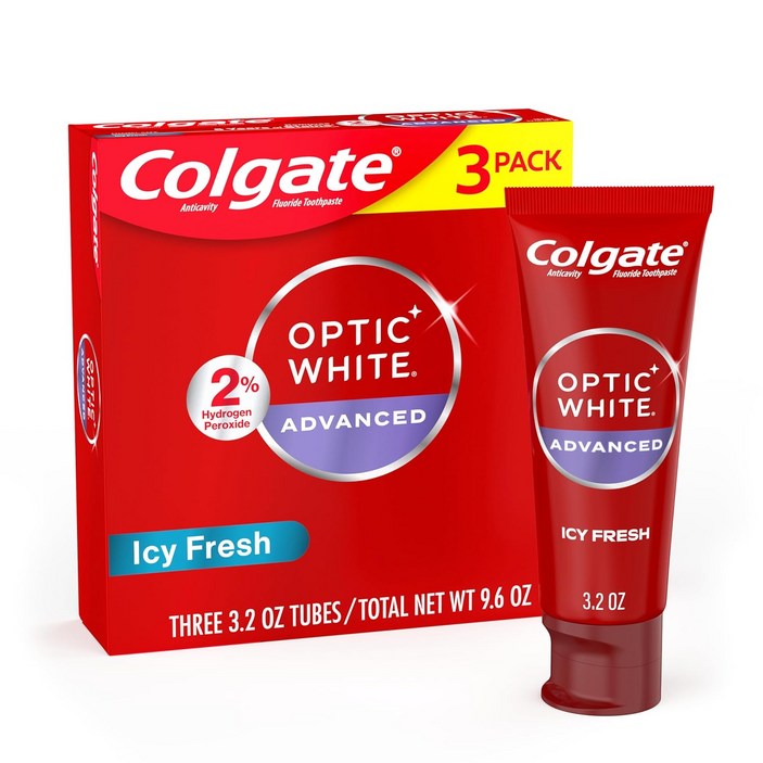 콜게이트 옵틱화이트 어드밴스드 아이시프레시 치약 90g x 3개입, 3개, 272g