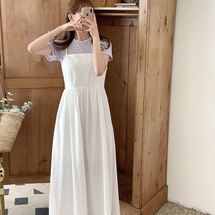 큐니티 여성 와이낫 끈 나시 뷔스티에 롱 원피스(2color)