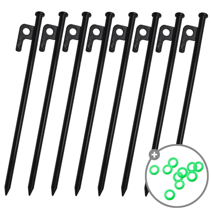 캠프빌리지 캠핑용 고강도 단조팩 텐트팩 쇠말뚝 + 야광링, 8개