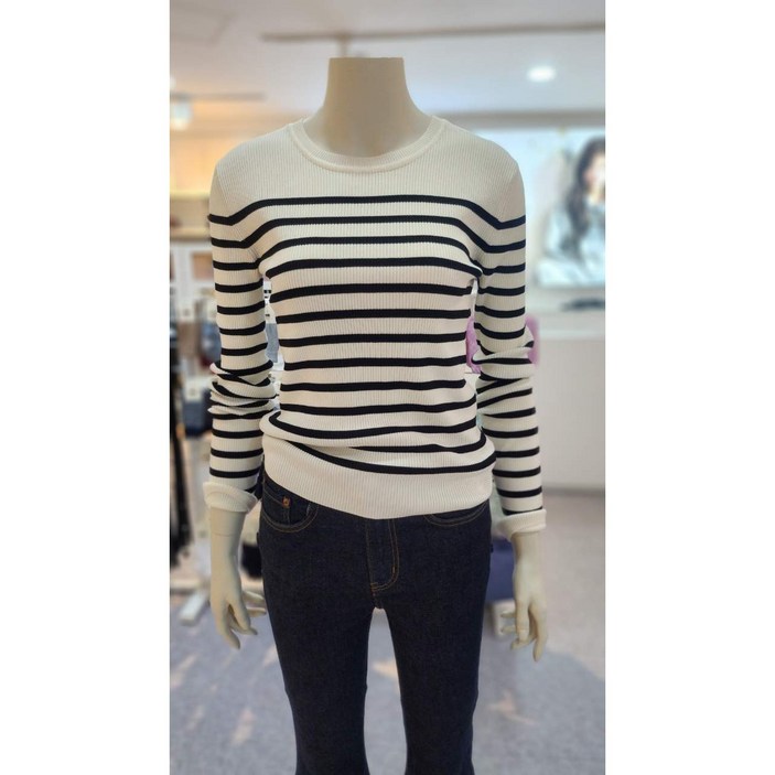 지오다노 여자 14GG 슬림핏 립 크루넥 스트라이프 긴팔 니트 스웨터 3컬러 355908