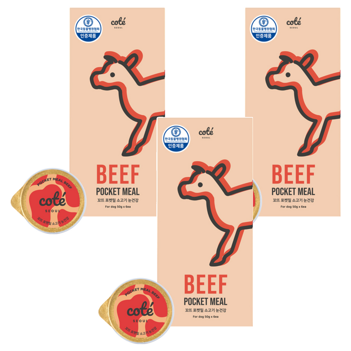 꼬뜨 강아지 전연령용 포켓밀 소고기 눈건강 습식사료 6p, 3개, 300g, 소