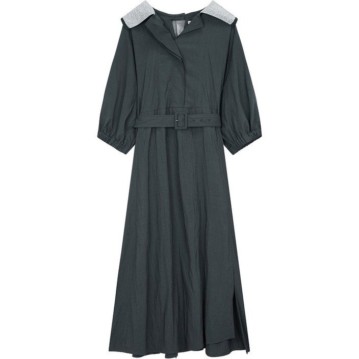 보브 벨티드 니트 카라 원피스